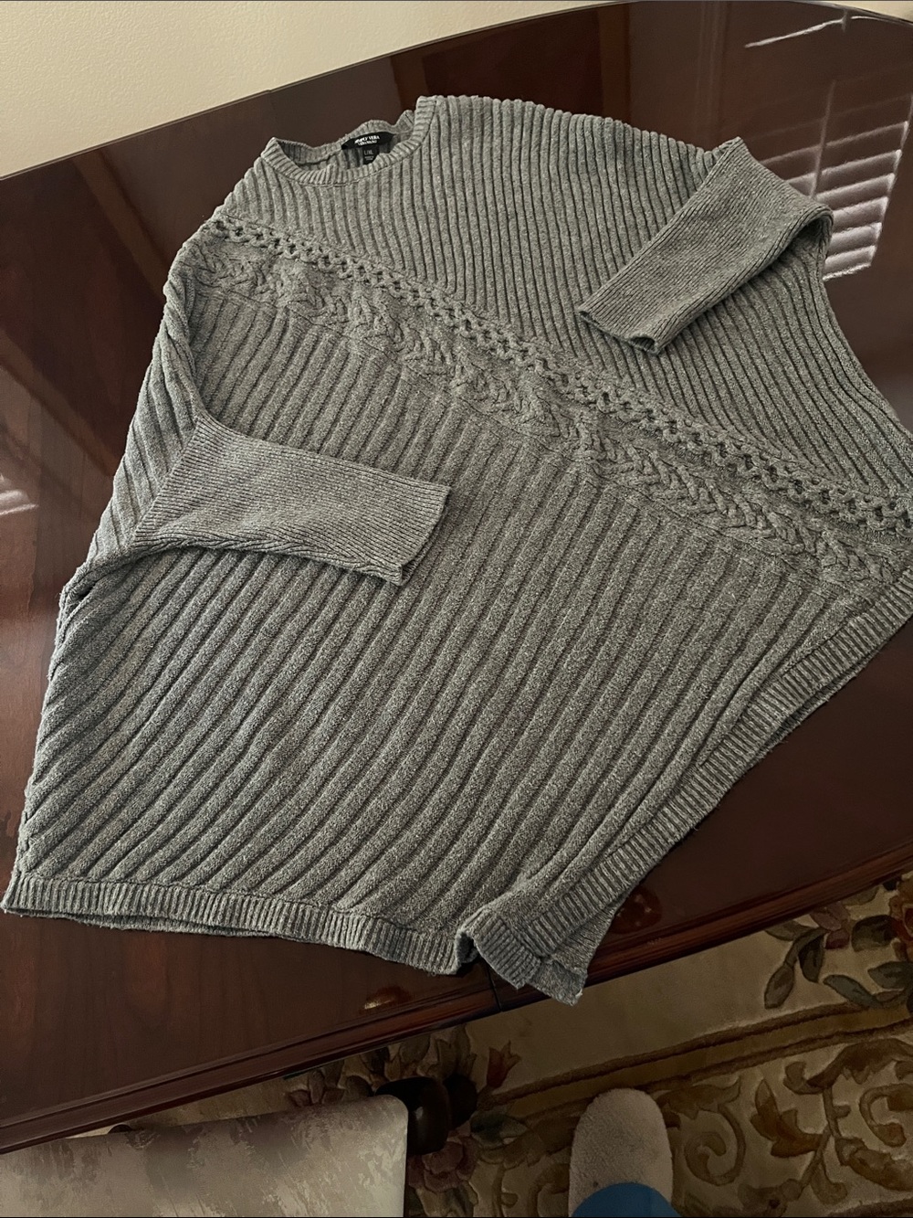 Simply Vera Vera Wang Grey Ribbed Crewneck Sweater